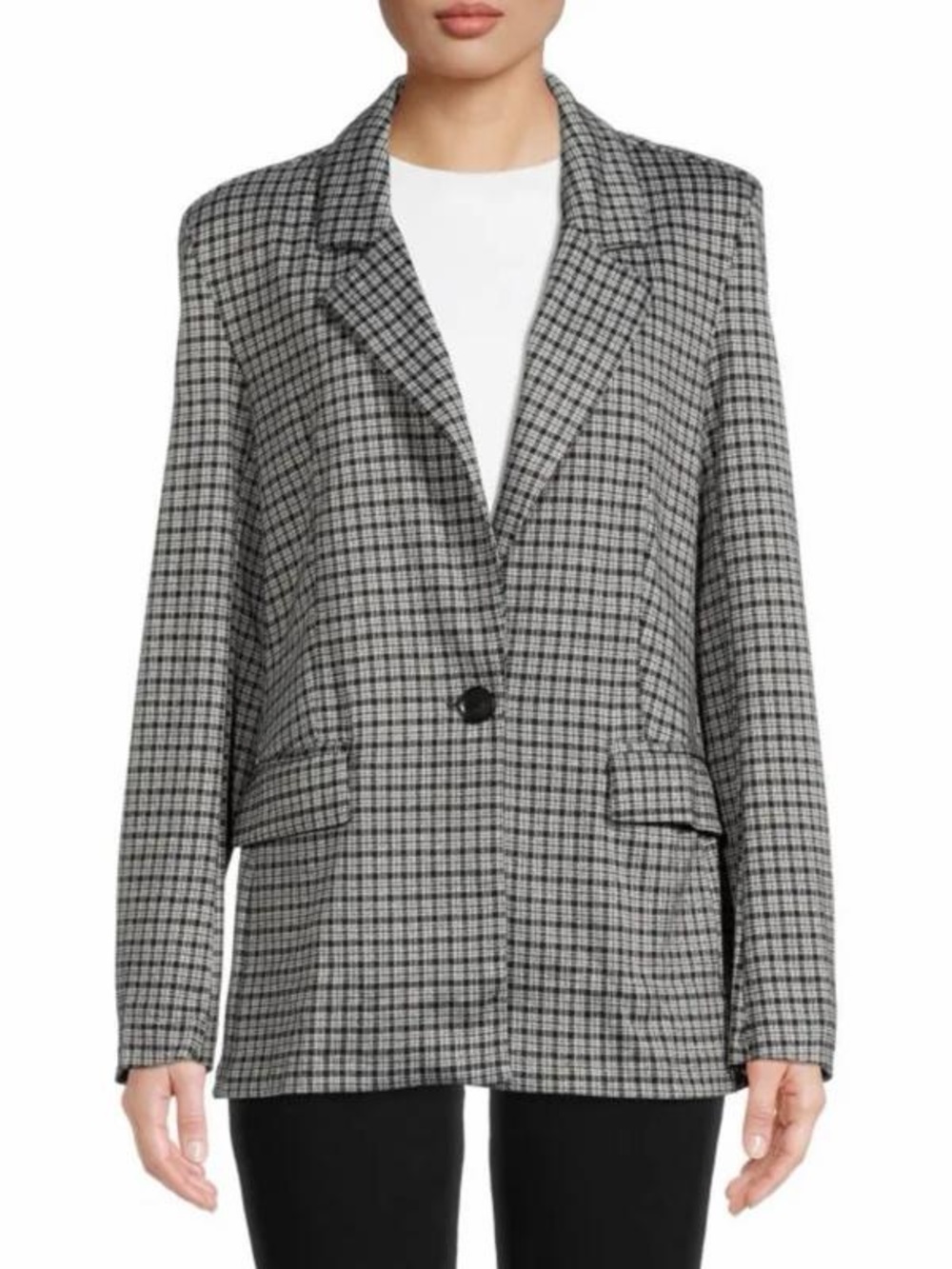 Sanctuary Black White Plaid Knit Blazer Jacket, Women's Small (Oversized)